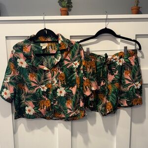Cynthia Rowley Pink and Green Tiger Print Sleepwear M EUC